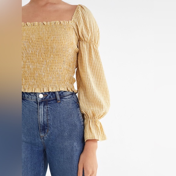 UO Gingham Cinched-Sleeve Blouse - Picture 4 of 7